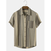 Original 
            Mens 100%Cotton Asymmetric Striped Print All Matched Shirts