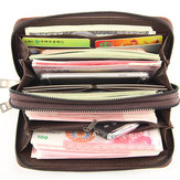 Men Faux Leather Business Double Zipper Long Wallet Clutch Bag