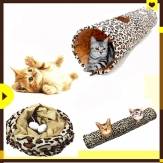 Pet Cat  Soft Play Tunnel Toy Collapsible Leopard Print Kitten 2 Holes Long Tunnel Rabbit Fun Toys