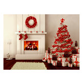 خلفية تصوير فينيل 5x7 قدم شجرة الميلاد الموقد الهدايا الجوارب