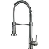 Brushed Nickel Hot Cold Kitchen Sink Faucets Brass 360 Rotation Single Lever Pull Out Spring Spout Mixers Tap Crane