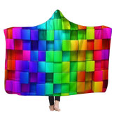 Coperte con cappuccio caldo in cubi a colori 3D, asciugamani morbidi e portabili in pile per adulti e bambini