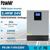 PowMr 3KVA 2400W Solar Inverter 24V 110V 220V Hybr1d Inverter Pure Sine Wave Built-in 50A PWM Solar Charge Controller Battery Charger PS-3K-110V/220V