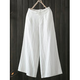 Pantalones anchos de algodón de mujer con cintura elástica alta y bolsillos