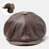 Męskie czapki z daszkiem Retro z ekoskóry z ochroną uszu bawełniane berety Kapelusz malarza