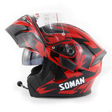 SOMAN 955 Motorcycle bluetooth Full Face Helmet Eye Style Flip Up Double Visors With BT Headset Earphone