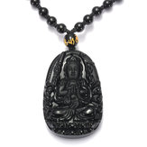 Black Obsidian Göttin Barmherzigkeit Amulett Anhänger Halskette Gebet