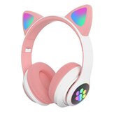 Bakeey STN-28 Casque de jeu Bluetooth 5.0 Over-Ear avec oreilles de chat lumineuses, écouteurs pliables sans fil avec microphone et lumières LED pour PC et téléphone