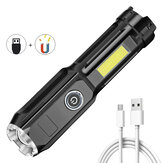 BIKIGHT Double Light Multi-functional Zoomable Flashlight With COB Sidelight & Battery & Magneticl Tail, USB Rechargeable Waterproof Super Bright Portable LED Torch