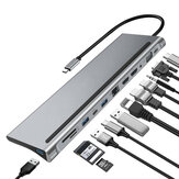 Bakeey 12'si 1 Arada Üçlü Ekran USB Type-C Hub Bağlantı İstasyonu Adaptörü, Çift 4K HDMI Ekran / 1080P VGA / 87W USB-C PD3.0 Güç Dağıtımı / USB-C Veri Aktarım Bağlantı Noktası / RJ45 Ağ Bağlantı Noktası / 3.5mm Ses Jakı / 3 * U