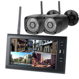 Bezdrátový bezpečnostní systém kamerového záznamu DVR sestav, 7 palcový čtyřkanálový monitor s dvěma kamerami. Noční vidění a odolnost vůči povětrnostním vlivům pro bezpečnostní opatření domácnosti.