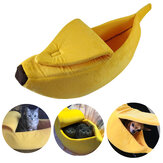 Honden- en kattenbed met warme mat, duurzaam hokje voor hond, zachte puppy kussen in de vorm van een banaan voor in huis