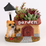 LED Niedlicher Hundensukkulentenblumentopf mit Abfluss Harzkleiner Blumentopf Gartentopf Schreibtischblumendekoration