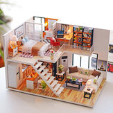 Loft Apartments Miniature Dollhouse Ξύλινα Κούκλα Σπίτι Έπιπλα LED Σετ Χριστουγεννιάτικα Δώρα