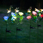 Lampe de jardin solaire avec roses et abeilles artificielles, avec 4 LED, simulation de fleurs, paysage de jardin