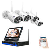 Hiseeu Sistema de cámara de seguridad para el hogar de vigilancia de video WiFi NVR 8CH de 4 cámaras IP inalámbricas de 1080P con pantalla de 10 pulgadas