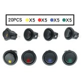 20PCS Rocker Switch Toggle 12V voor Led Light Car Auto Boot Ronde ON/OFF SPST 20 AMP