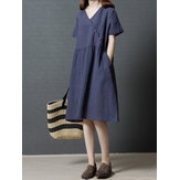 Chinese Style Loose Front Criscross Side Pocket Button Dress