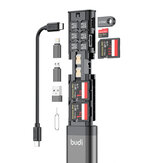 BUDI Multifunctionele 9-in-1 SD-kaartlezerkabel en USB 3.0 Type-C-telefoon- en externe camerakabel en computeradapter met OTG Sync-opladen en geheugenkaartoverdrachtssnelheid van 5 Gbps High Speed Card Reader