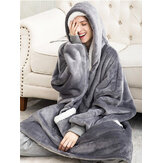 Women Flannel Oversized Blanket Hoodies Thicken Warm Sleepwear Robes With Pocket