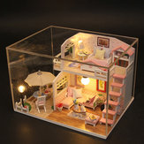 Hoomeda M033 Pembe Loft DIY Ev Mobilya Müzik Işık Kapağı Minyatür Dekoru Oyuncak Evi