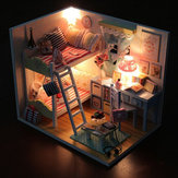 Hoomeda DIY Recuerdos infantiles de madera con LED+Muebles+Cubierta Casa de muñecas