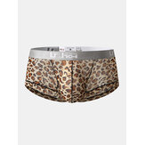 Mens Leopard Print Mid Waist Underwear Full Hip U Pouch Briefs