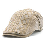 Mens Breathable Cotton Washed Beret Hat Stripe Paper Boy Newsboy Cabbie Golf Cap Adjustable