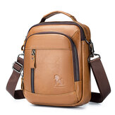 Men Genuine Leather Vintage Durable Crossbody Bag Large Capacity Zipper Design Multifunctional Leather Bag
