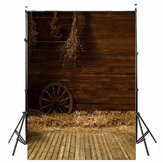 3x5FT Fotografia de vinil fundos madeira parede roda palha backdrops Photo Prop