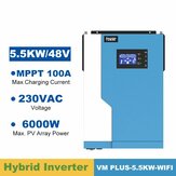 Αντιστροφέας ηλιακής ενέργειας VM -PLUS-5.5KW 5500W Solar Pure Sine Wave Hybr1d Inverter 48V 220VAC MPPT 100A Φορτιστής ηλιακής ενέργειας PV 500V Λειτουργία χωρίς μπαταρία με λειτουργία WIFI