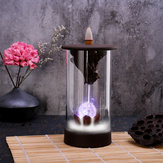 Queimador de incenso de cascata com retroiluminação de LED de 7 cores e suporte com cones.