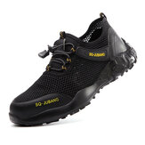 Sapatos de segurança masculinos AtreGo em malha com biqueira de aço e orifícios grandes e respiráveis, ideais para corrida e caminhadas
