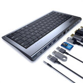 QGeeM Tastatur aus Aluminiumlegierung + 11-in-1-USB-C-Hub-Dockingstation-Adapter mit / 4K-HDMI-HD-Display / 1080P VGA / 100 W USB-C PD3.0-Stromversorgung / USB-C-Datenübertragungsanschluss / RJ45 Ethernet-Anschluss / 3,5-mm-Audiobuchse / Speicherkartenle