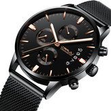 CRRJU 2222 Business Style Black Mesh Belt Men Fashion Full Steel Strap Luminous Display Quartz Watch