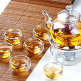 बोरोसिलिकेट ग्लास चाय पॉट सेट हीट-रेसिस्टेंट टीपॉट वार्मर 6 डबल दीवार चाय कप