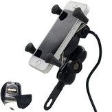 Halterung für 12V-30V 3,5-6 Zoll Motorrad-Handy-GPS mit X-Style USB-Ladegerät und Steckdose
