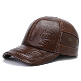 Men Genuine Leather Large Brim Keep Warm Plus Thickness Windproof Ear Protection Baseball Hat