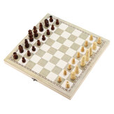 Zusammenklappbares Holzschachspiel 3 in 1 mit Dame und Backgammon für Kinder und Erwachsene