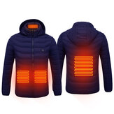 Jaqueta de inverno com capuz aquecido eletronicamente USB para costas, abdômen, pescoço e coluna cervical para motociclismo e esqui