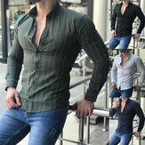 Chemises à manches longues à rayures décontractées pour hommes boutonnés Chemisiers
