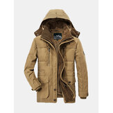 Erkek Kalın Polar Kışlık Mont Kapşonlu Outdoor Düz Renk Ceket