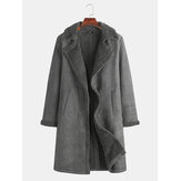 Mens Mid Long Faux Leather Cordero Doble Breasted Slits Diseño Suede Jacket
