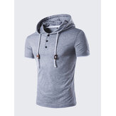 Summer Mens Casual Hooded Rope T-shirt Pure Color Short Sleeve Sweater T-shirt