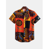 Mens Patchwork Pattern Ethnic Style Summer Hawaiian Floral Printed Shirts