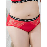 Plus Size Cotton Floral Lace Hohl Mid Waisted Briefs