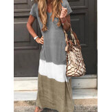 Contrast Color Short Sleeve Casual Maxi Dress For Women