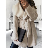 Women Casual Lapel Coats Winter Fleece Jackets 
