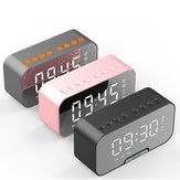 Caixa de som Bluetooth com relógio de alarme digital com slot para cartão TF, rádio FM, espelho com LED, visualização de tempo e temperatura, decorações para casa