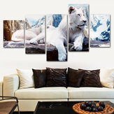 5Pcs Leinwanddruck eines weißen Löwen - Wandbild - Wohnkultur - Ungerahmt